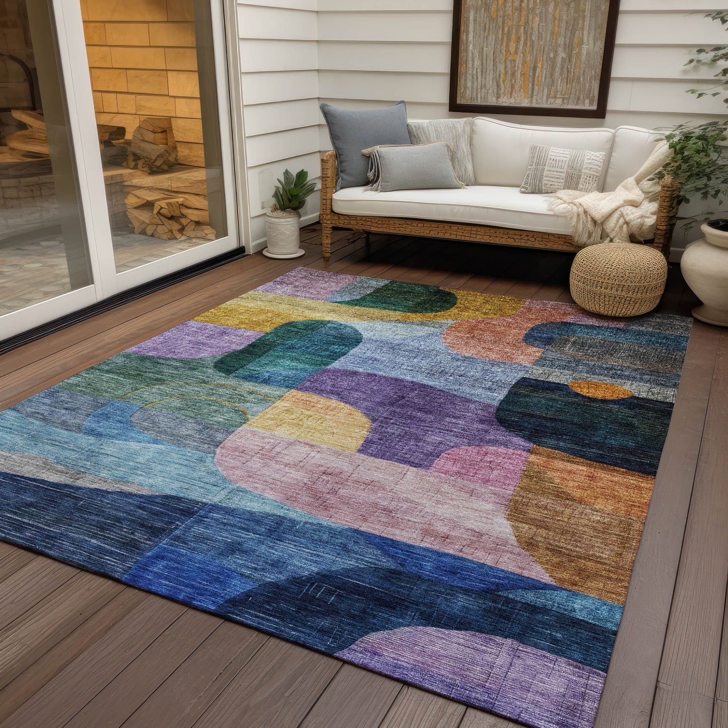 9' X 12' Blue Purple And Green Abstract Washable Indoor Outdoor Area Rug-7