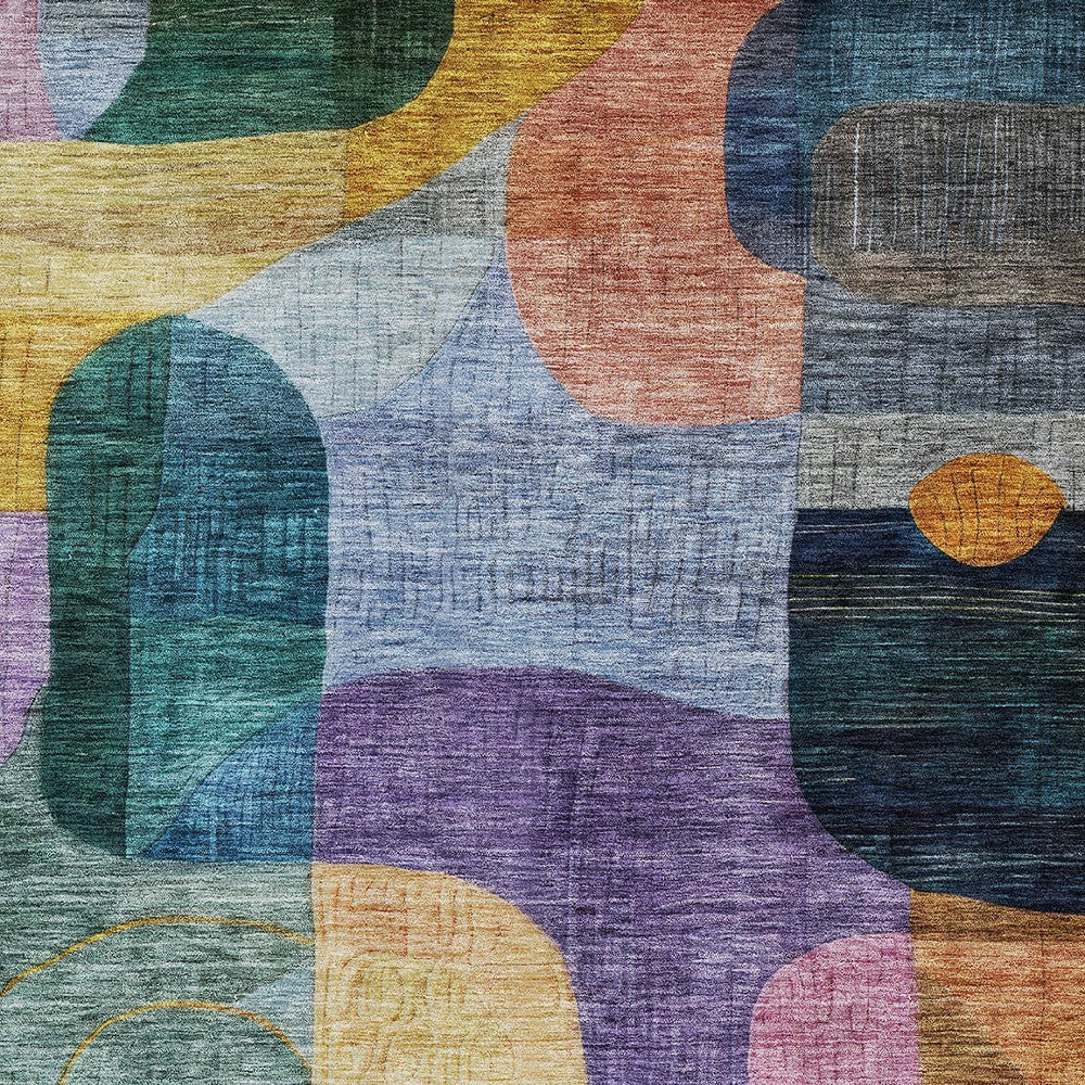 9' X 12' Blue Purple And Green Abstract Washable Indoor Outdoor Area Rug-5