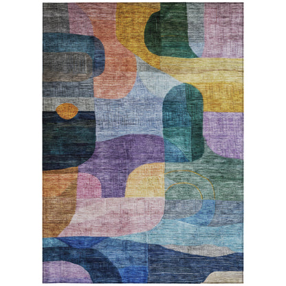 10' X 14' Blue Purple And Green Abstract Washable Indoor Outdoor Area Rug-6
