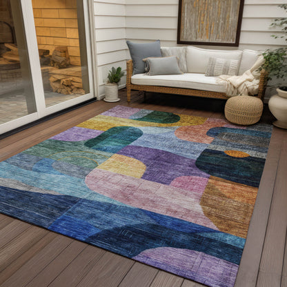 10' X 14' Blue Purple And Green Abstract Washable Indoor Outdoor Area Rug-7