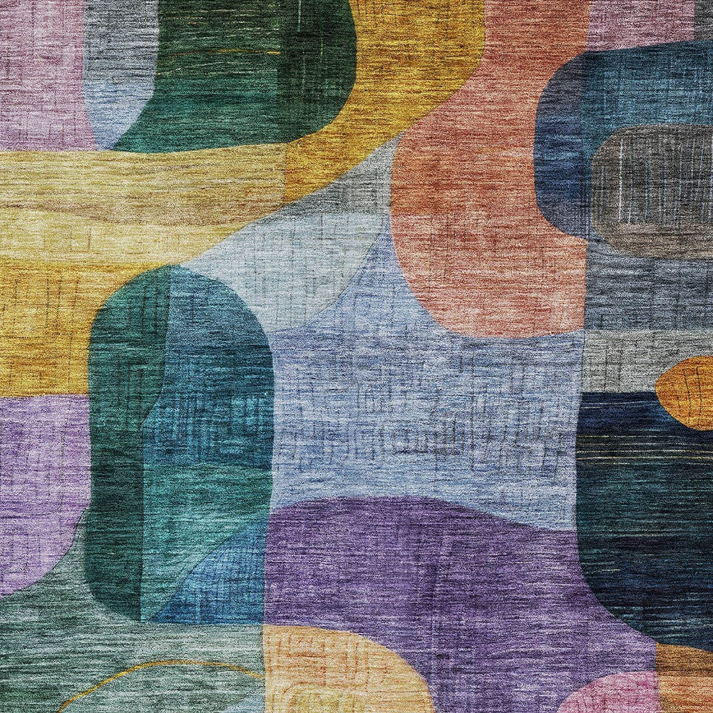 10' X 14' Blue Purple And Green Abstract Washable Indoor Outdoor Area Rug-5