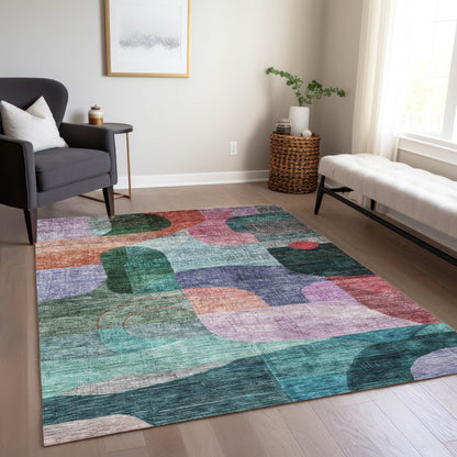 5' X 8' Green Purple And Blue Abstract Washable Indoor Outdoor Area Rug-8
