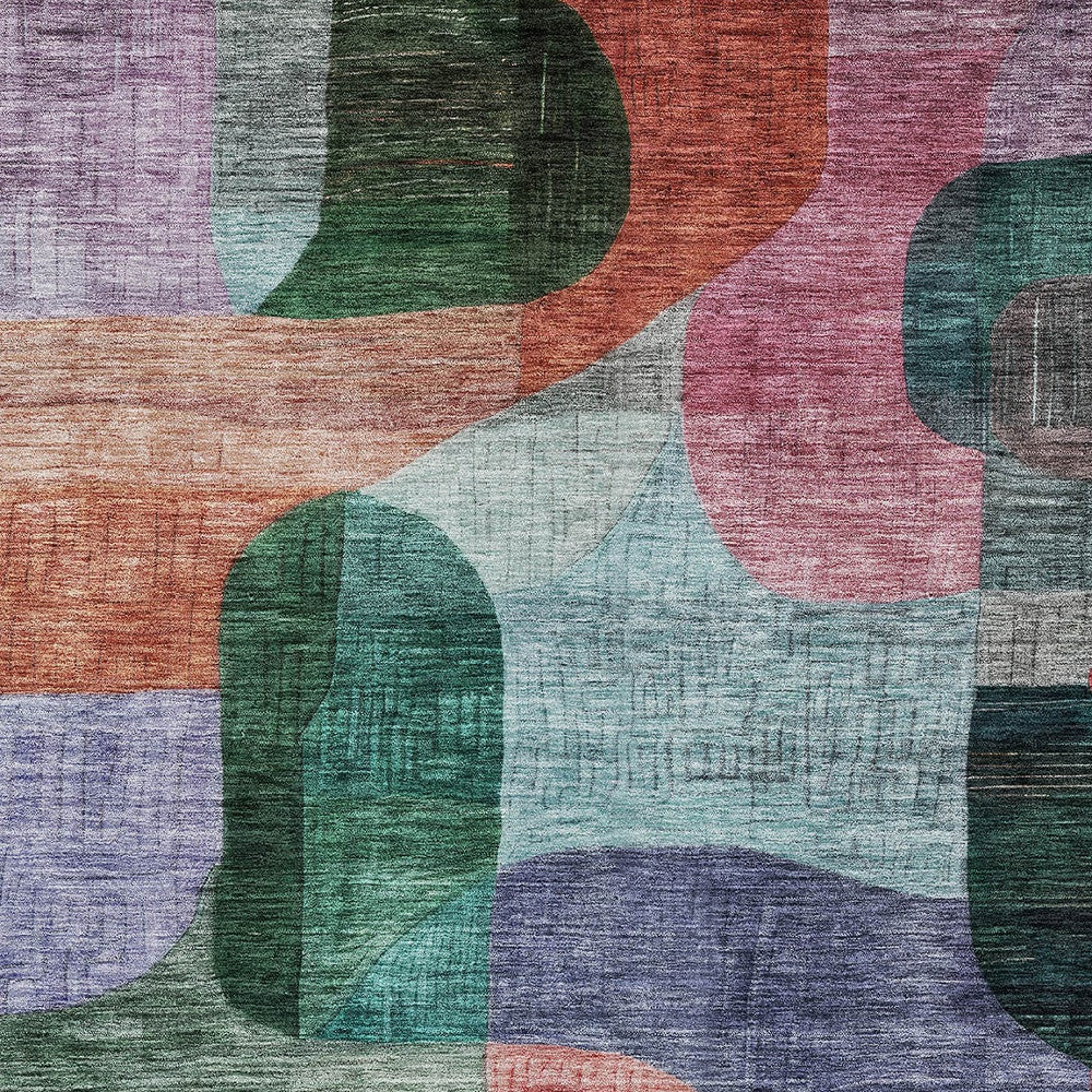 9' X 12' Green Purple And Blue Abstract Washable Indoor Outdoor Area Rug-5