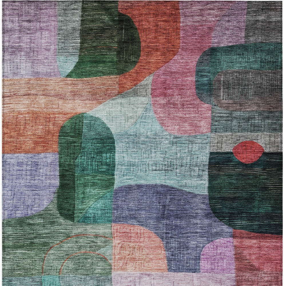 10' X 14' Green Purple And Blue Abstract Washable Indoor Outdoor Area Rug-6