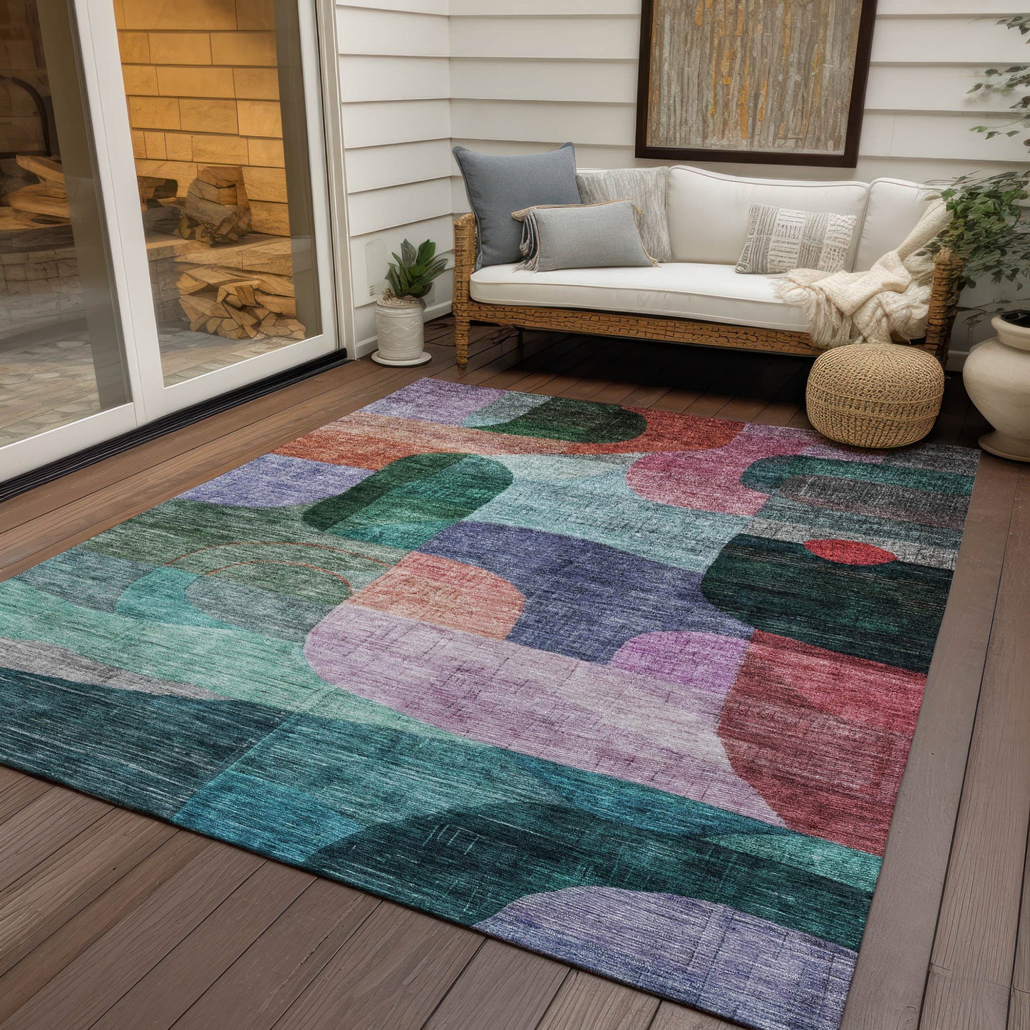 10' X 14' Green Purple And Blue Abstract Washable Indoor Outdoor Area Rug-7
