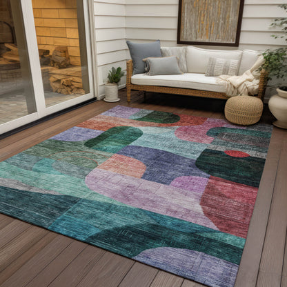 10' X 14' Green Purple And Blue Abstract Washable Indoor Outdoor Area Rug-7