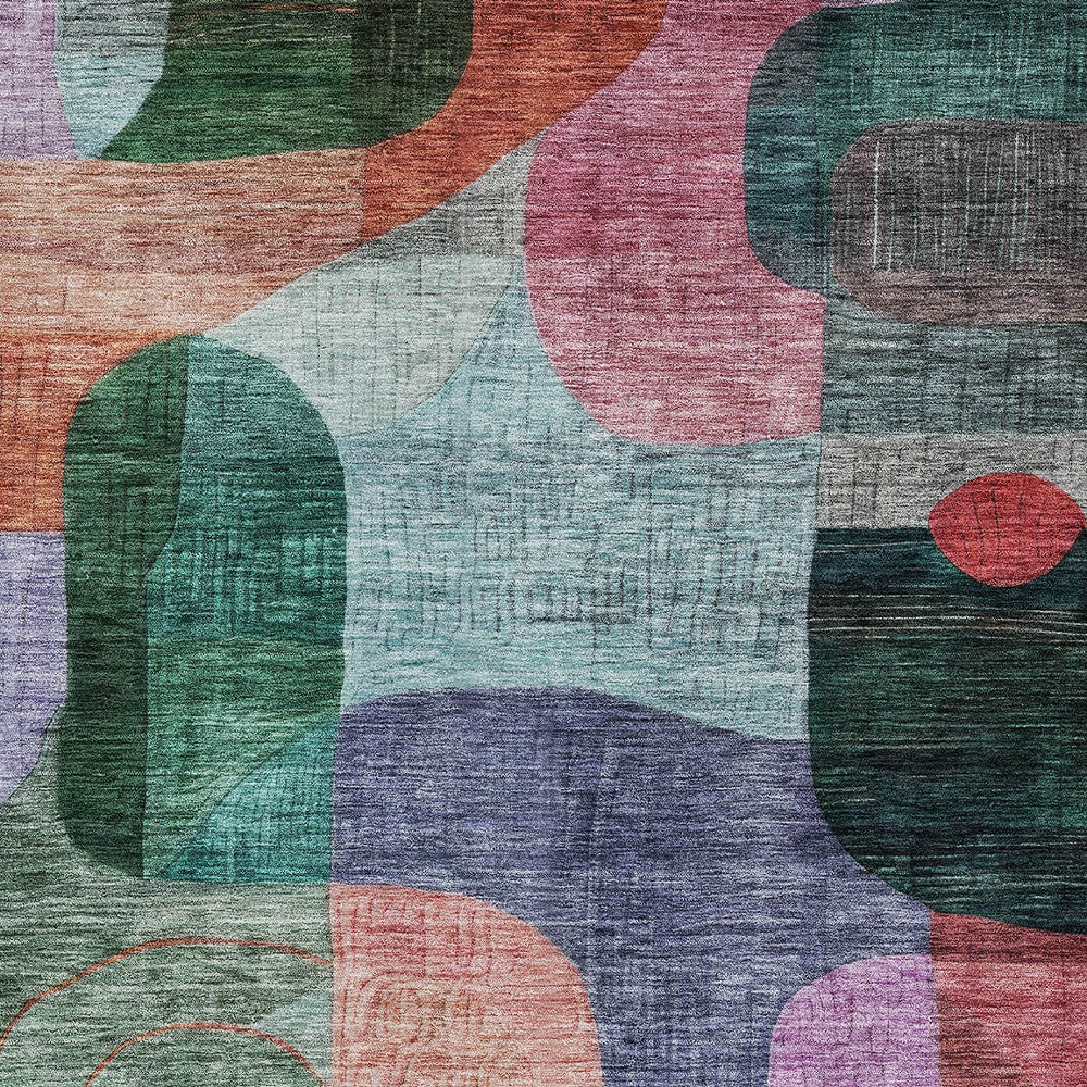 10' X 14' Green Purple And Blue Abstract Washable Indoor Outdoor Area Rug-5
