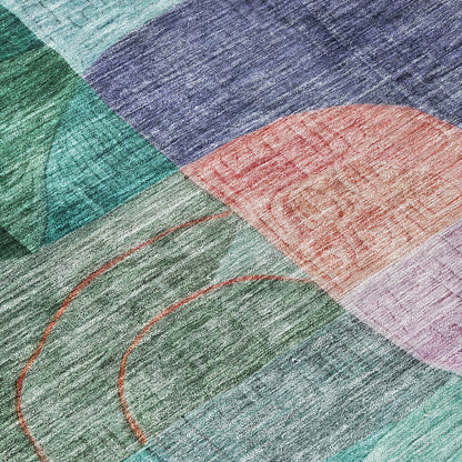 10' X 14' Green Purple And Blue Abstract Washable Indoor Outdoor Area Rug-4