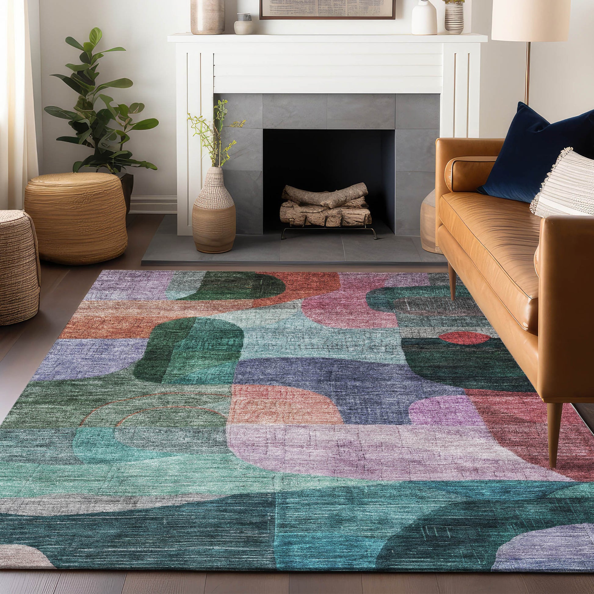 10' X 14' Green Purple And Blue Abstract Washable Indoor Outdoor Area Rug-8