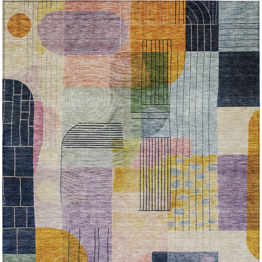 5' X 8' Plum Purple And Copper Abstract Washable Indoor Outdoor Area Rug-6
