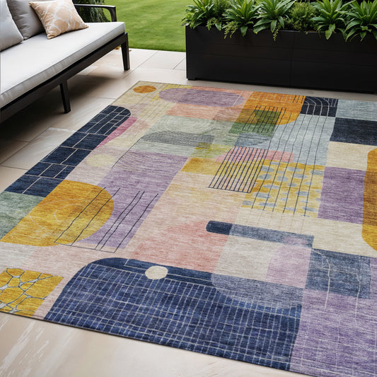 5' X 8' Plum Purple And Copper Abstract Washable Indoor Outdoor Area Rug-0