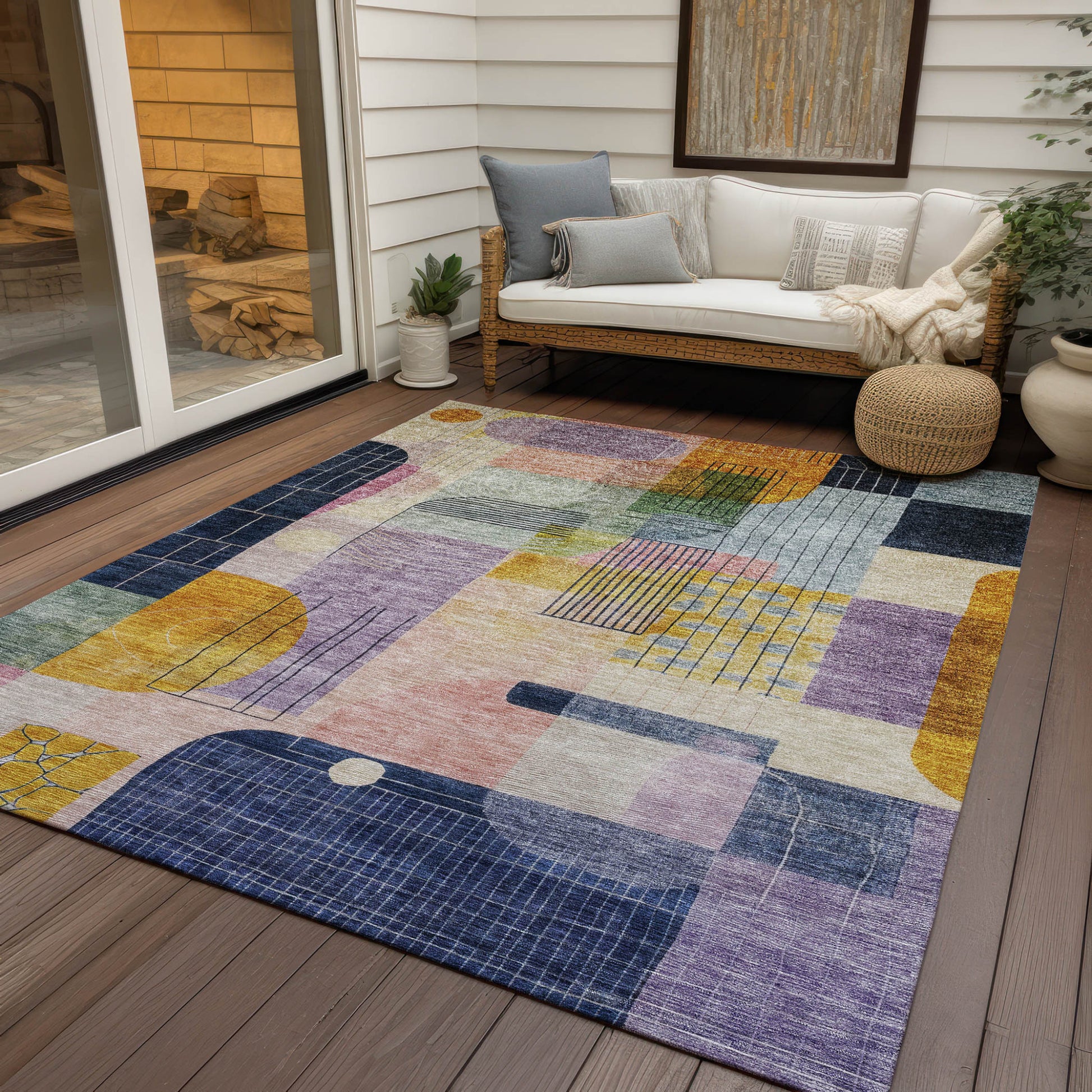 5' X 8' Plum Purple And Copper Abstract Washable Indoor Outdoor Area Rug-7