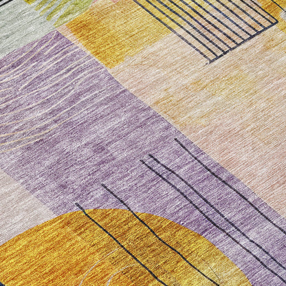 5' X 8' Plum Purple And Copper Abstract Washable Indoor Outdoor Area Rug-5