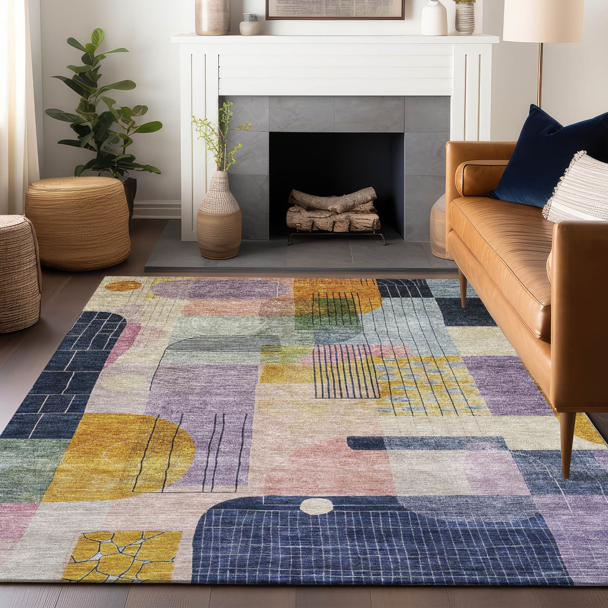5' X 8' Plum Purple And Copper Abstract Washable Indoor Outdoor Area Rug-8