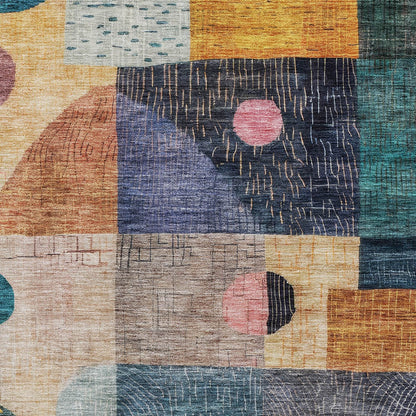 3' X 5' Green Purple And Blue Geometric Washable Indoor Outdoor Area Rug-4