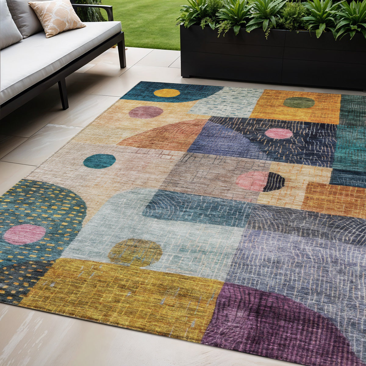 5' X 8' Green Purple And Blue Geometric Washable Indoor Outdoor Area Rug-0