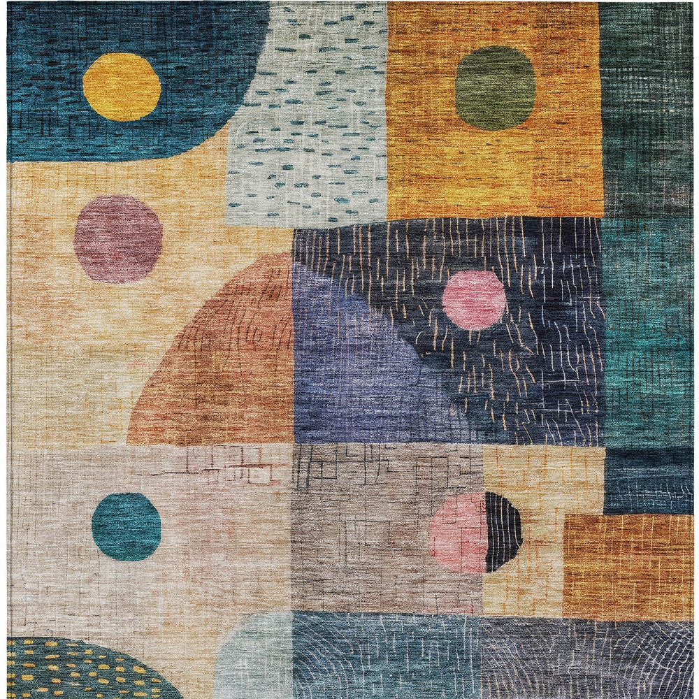 9' X 12' Green Purple And Blue Geometric Washable Indoor Outdoor Area Rug-6