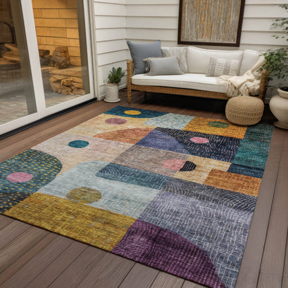 9' X 12' Green Purple And Blue Geometric Washable Indoor Outdoor Area Rug-7