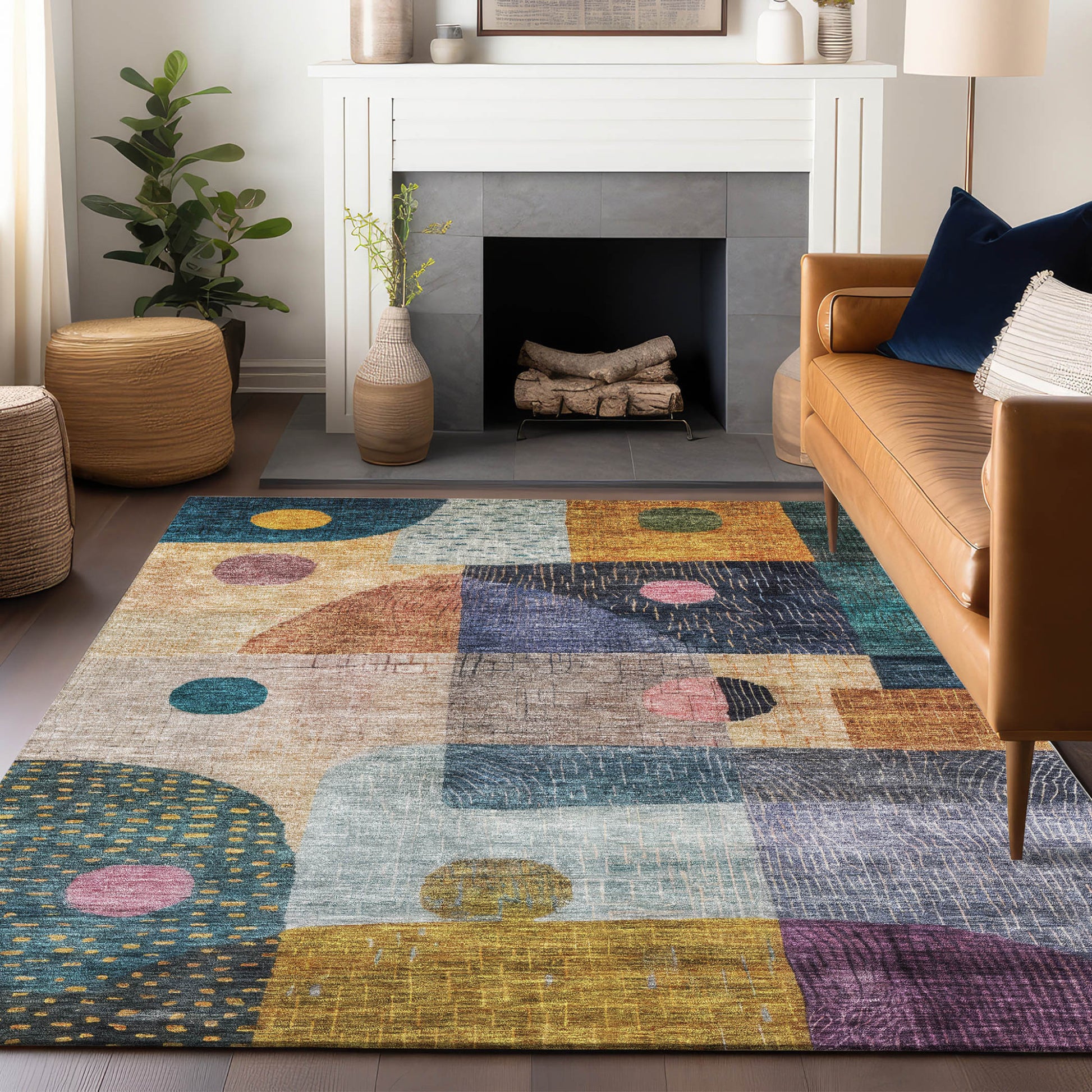 9' X 12' Green Purple And Blue Geometric Washable Indoor Outdoor Area Rug-8