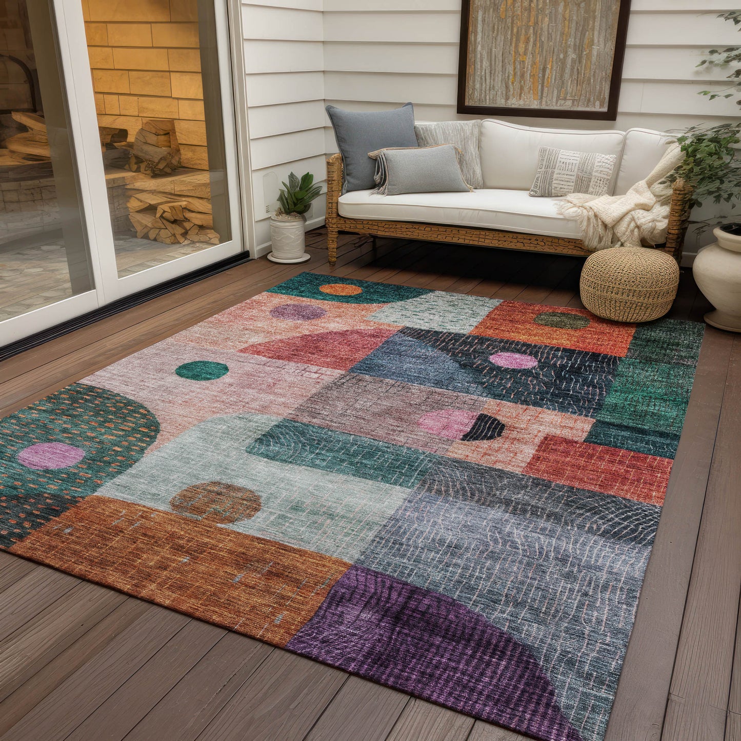 3' X 5' Orange Purple And Green Geometric Washable Indoor Outdoor Area Rug-7