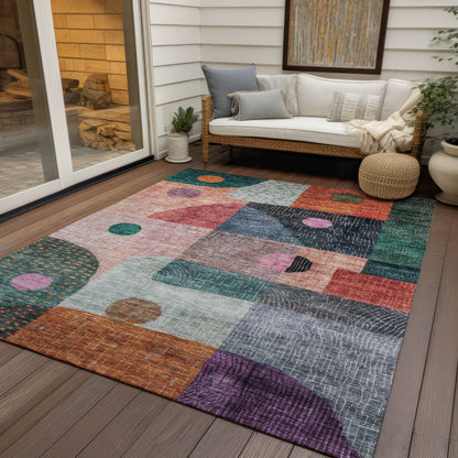 3' X 5' Orange Purple And Green Geometric Washable Indoor Outdoor Area Rug-7