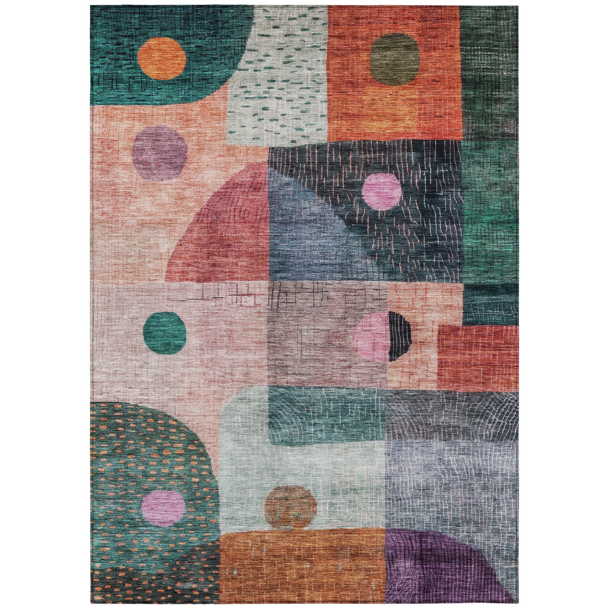 3' X 5' Orange Purple And Green Geometric Washable Indoor Outdoor Area Rug-1