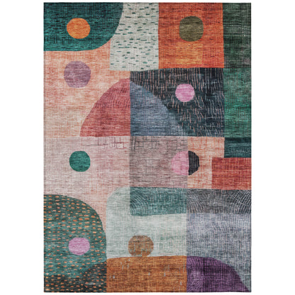 3' X 5' Orange Purple And Green Geometric Washable Indoor Outdoor Area Rug-1