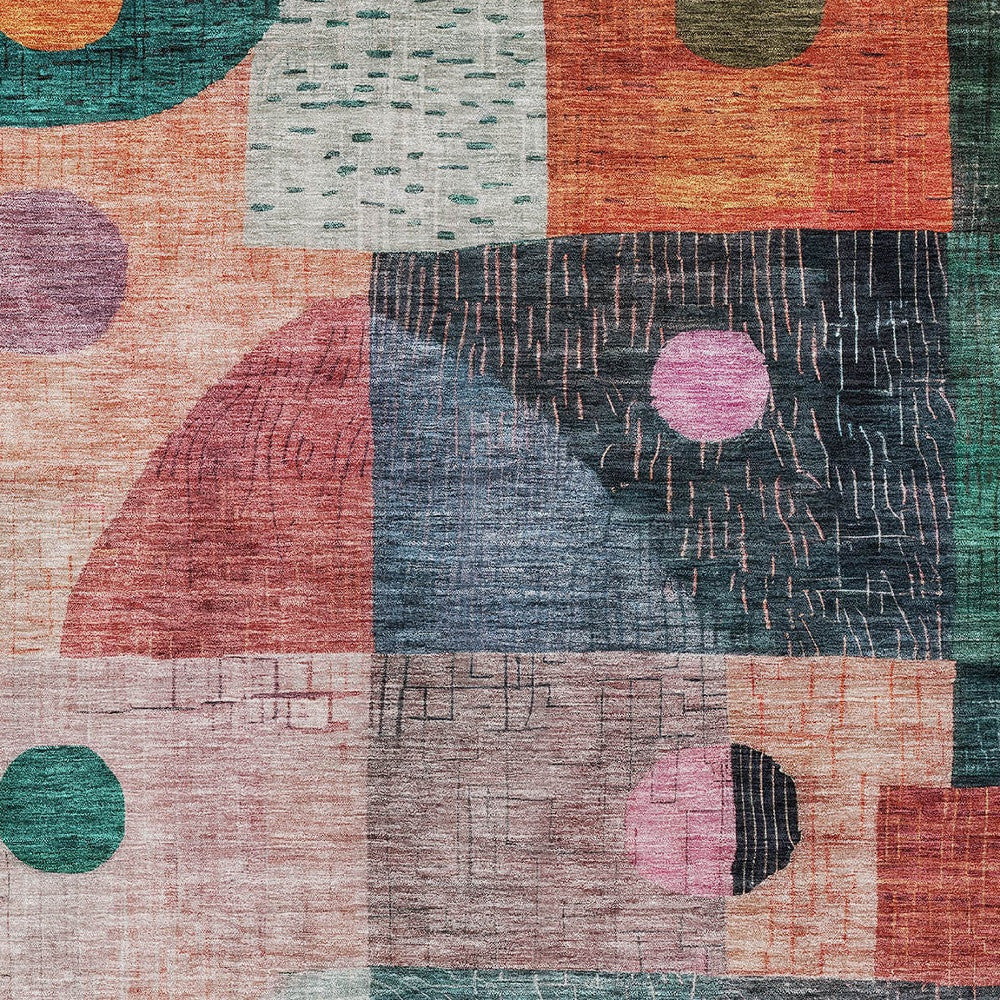 5' X 8' Orange Purple And Green Geometric Washable Indoor Outdoor Area Rug-4