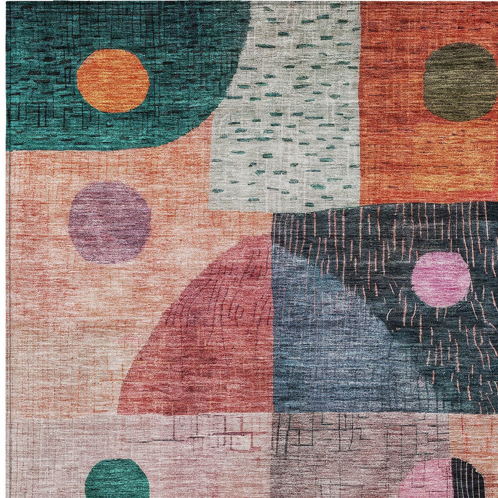 9' X 12' Orange Purple And Green Geometric Washable Indoor Outdoor Area Rug-4