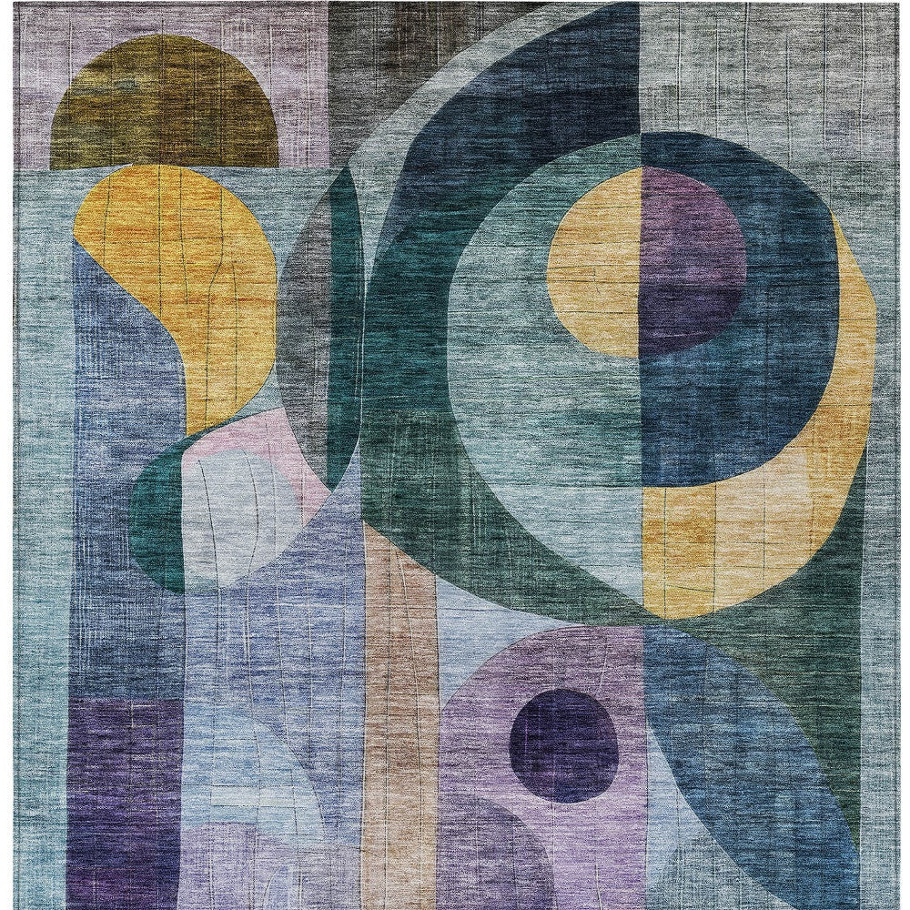 3' X 5' Blue Purple And Copper Abstract Washable Indoor Outdoor Area Rug-6
