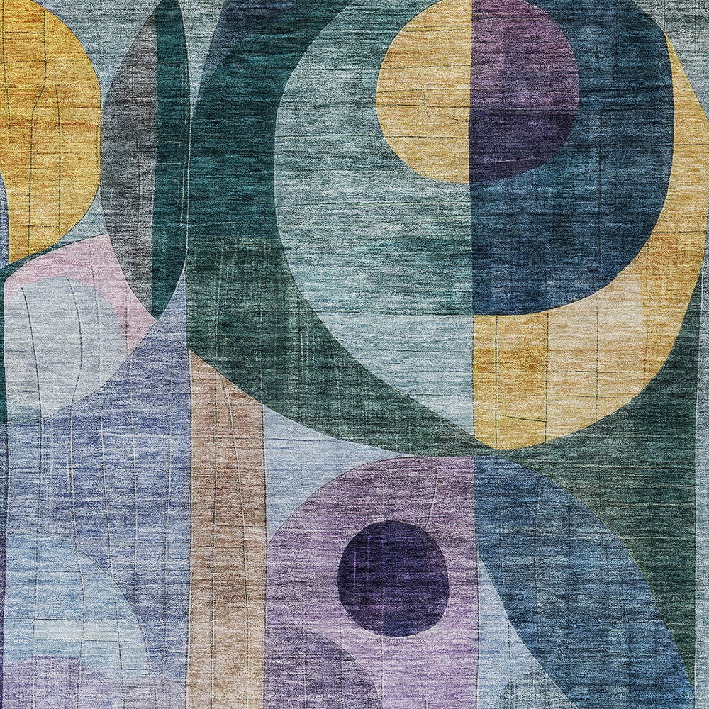 3' X 5' Blue Purple And Copper Abstract Washable Indoor Outdoor Area Rug-5