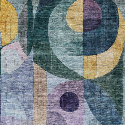3' X 5' Blue Purple And Copper Abstract Washable Indoor Outdoor Area Rug-5