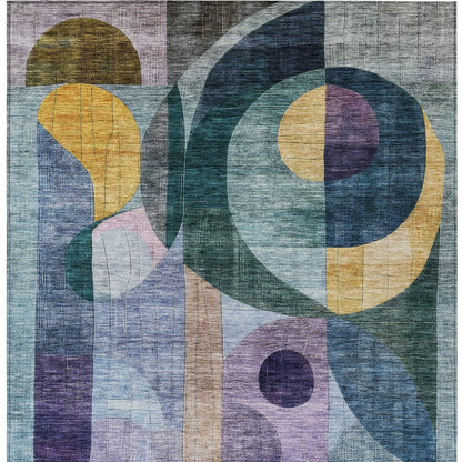 5' X 8' Blue Purple And Copper Abstract Washable Indoor Outdoor Area Rug-6