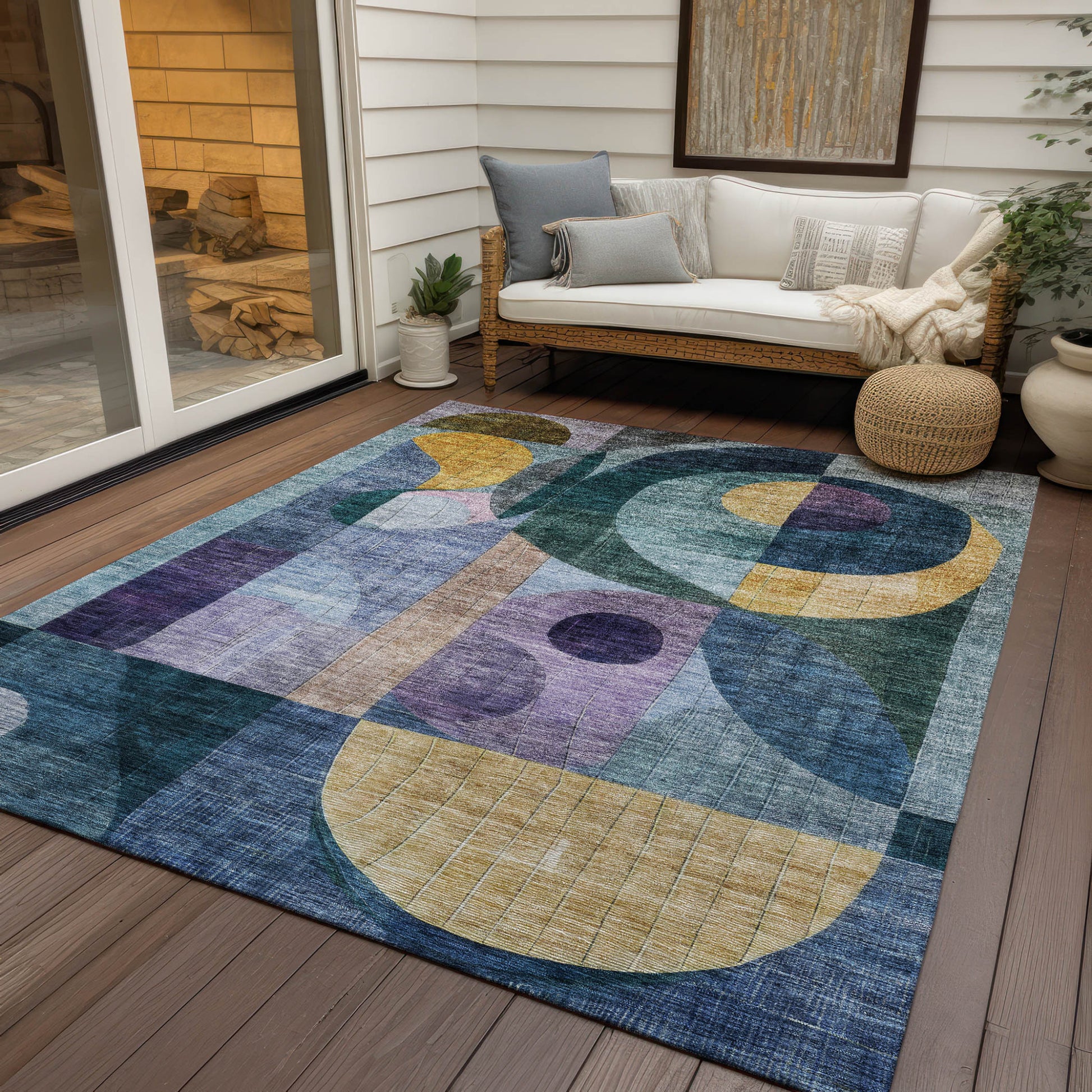 5' X 8' Blue Purple And Copper Abstract Washable Indoor Outdoor Area Rug-7