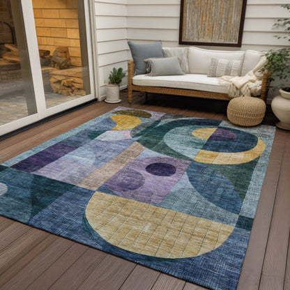 5' X 8' Blue Purple And Copper Abstract Washable Indoor Outdoor Area Rug-7