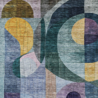 5' X 8' Blue Purple And Copper Abstract Washable Indoor Outdoor Area Rug-5