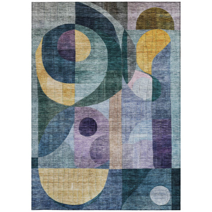9' X 12' Blue Purple And Copper Abstract Washable Indoor Outdoor Area Rug-6