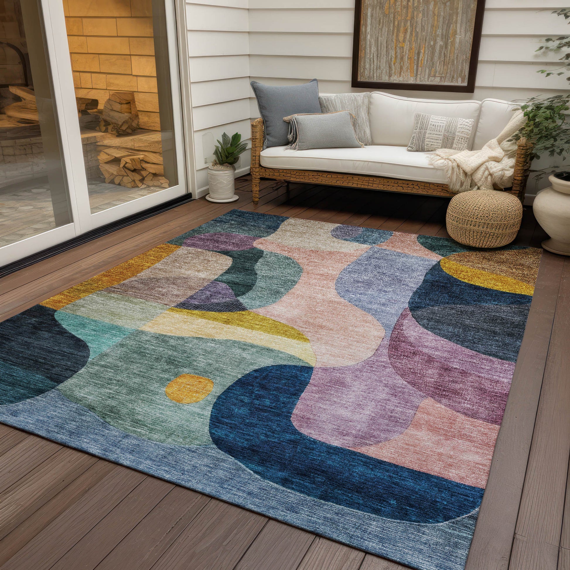 9' X 12' Green Purple And Pink Abstract Washable Indoor Outdoor Area Rug-6