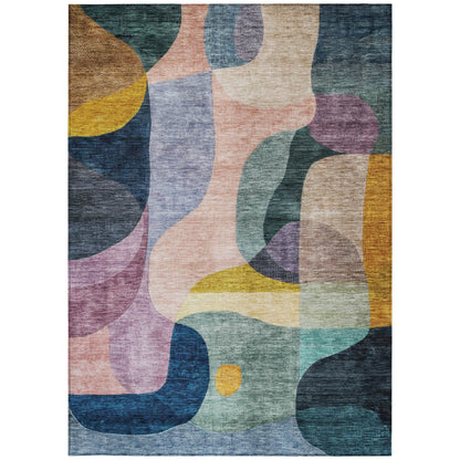 9' X 12' Green Purple And Pink Abstract Washable Indoor Outdoor Area Rug-5