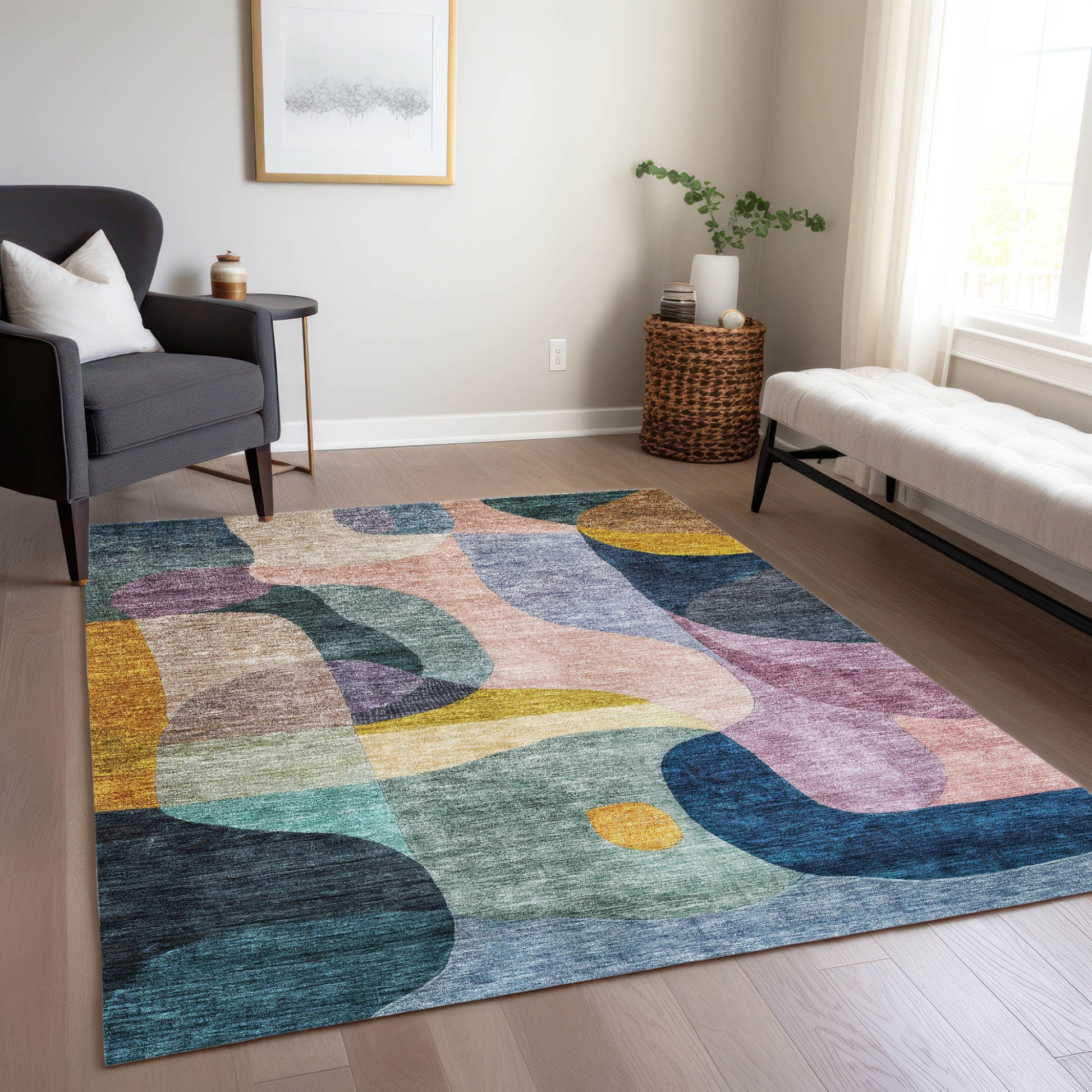 9' X 12' Green Purple And Pink Abstract Washable Indoor Outdoor Area Rug-8