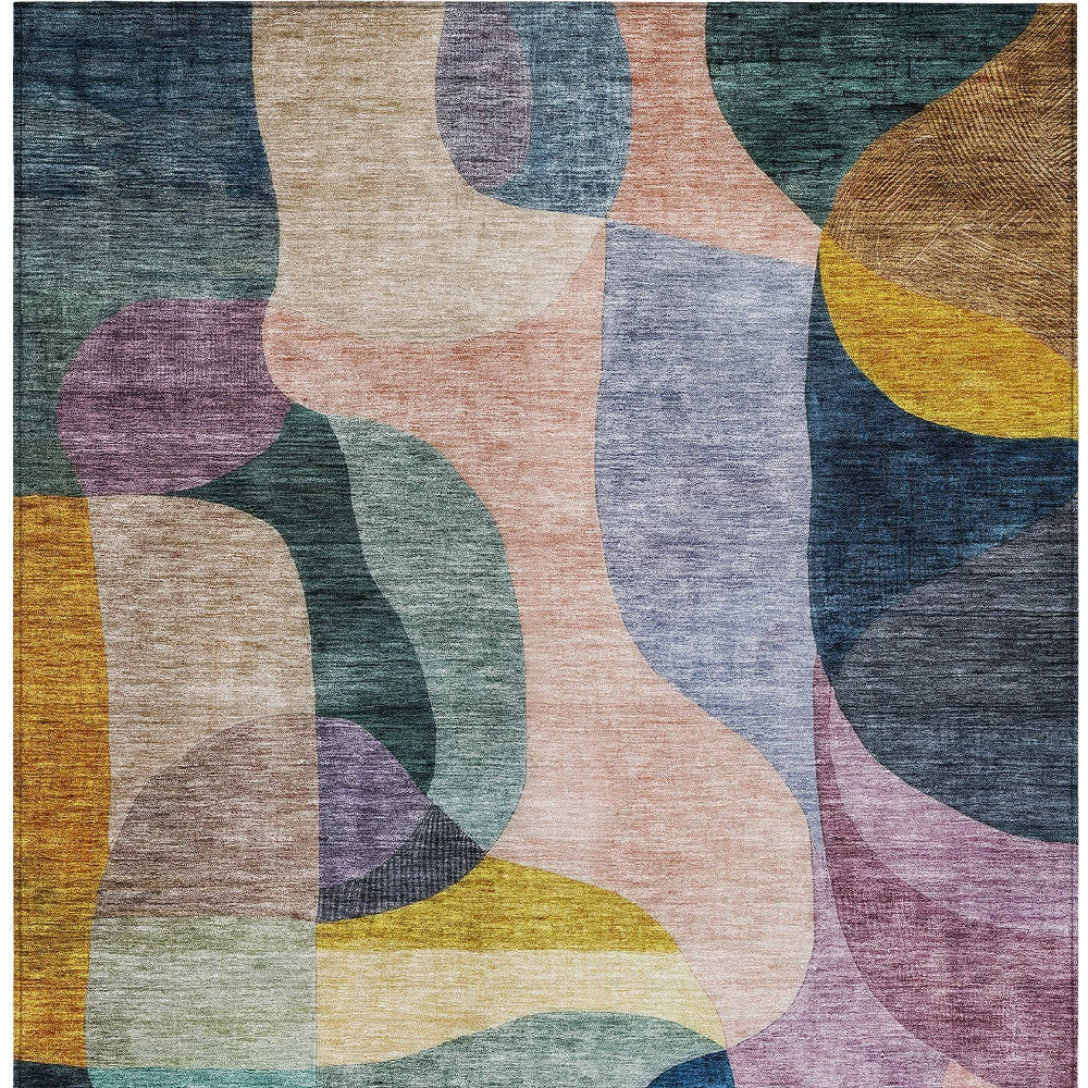 10' X 14' Green Purple And Pink Abstract Washable Indoor Outdoor Area Rug-6