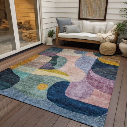 10' X 14' Green Purple And Pink Abstract Washable Indoor Outdoor Area Rug-7