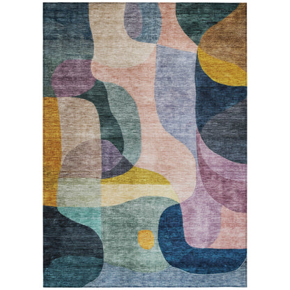 10' X 14' Green Purple And Pink Abstract Washable Indoor Outdoor Area Rug-1