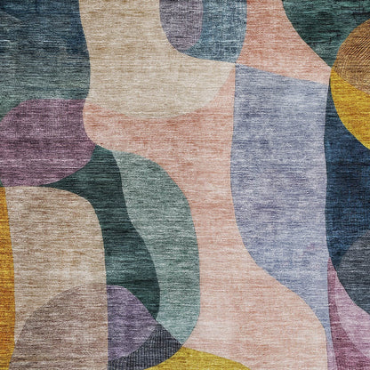 10' X 14' Green Purple And Pink Abstract Washable Indoor Outdoor Area Rug-5