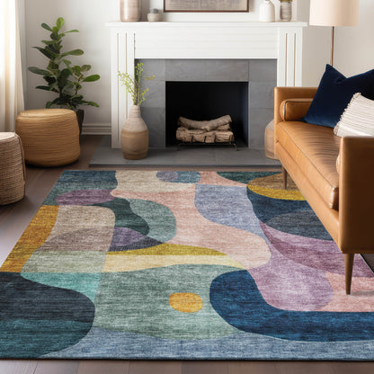 10' X 14' Green Purple And Pink Abstract Washable Indoor Outdoor Area Rug-8