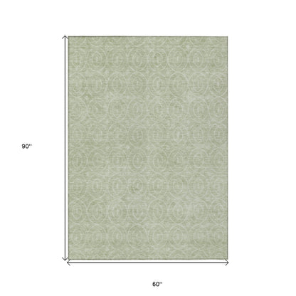 5' X 8' Mint Green Geometric Washable Indoor Outdoor Area Rug-2