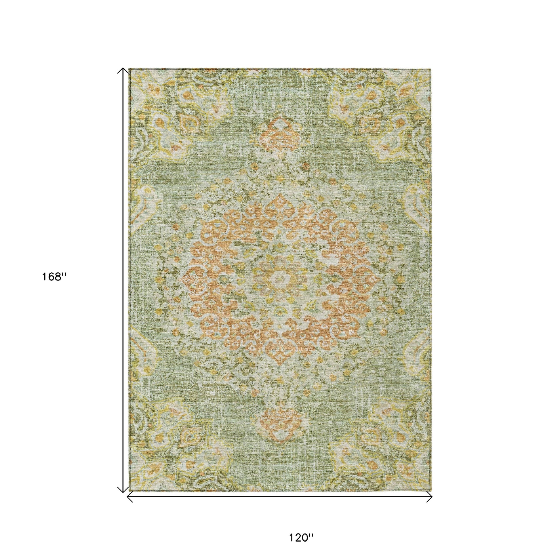 10' X 14' Artichoke Green Floral Medallion Washable Indoor Outdoor Area Rug-2