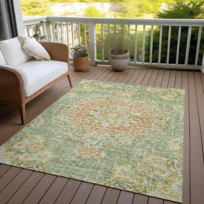 10' X 14' Artichoke Green Floral Medallion Washable Indoor Outdoor Area Rug-8