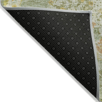 10' X 14' Artichoke Green Floral Medallion Washable Indoor Outdoor Area Rug-3