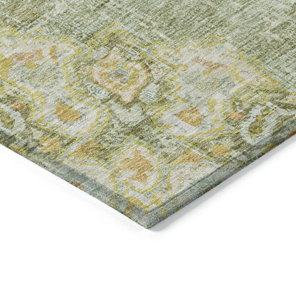 10' X 14' Artichoke Green Floral Medallion Washable Indoor Outdoor Area Rug-4